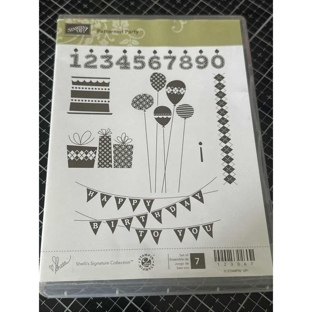 STAMPIN' UP! PATTERNED PARTY STAMP SET BIRTHDAY PRESENTS BALLOONS PRESENTS FLAGS